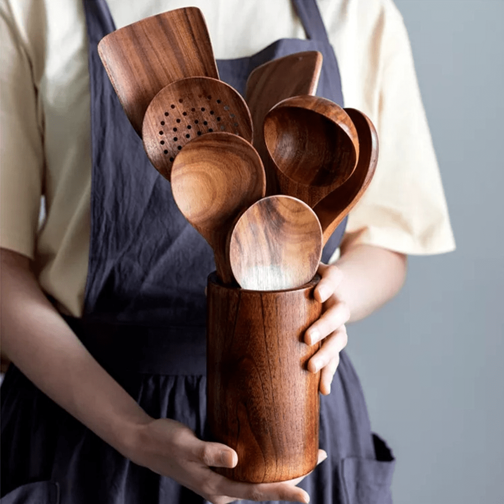 Teakholz Küchenutensilien Set – Elegante Kochutensilien für moderne Küchenhelfer-2