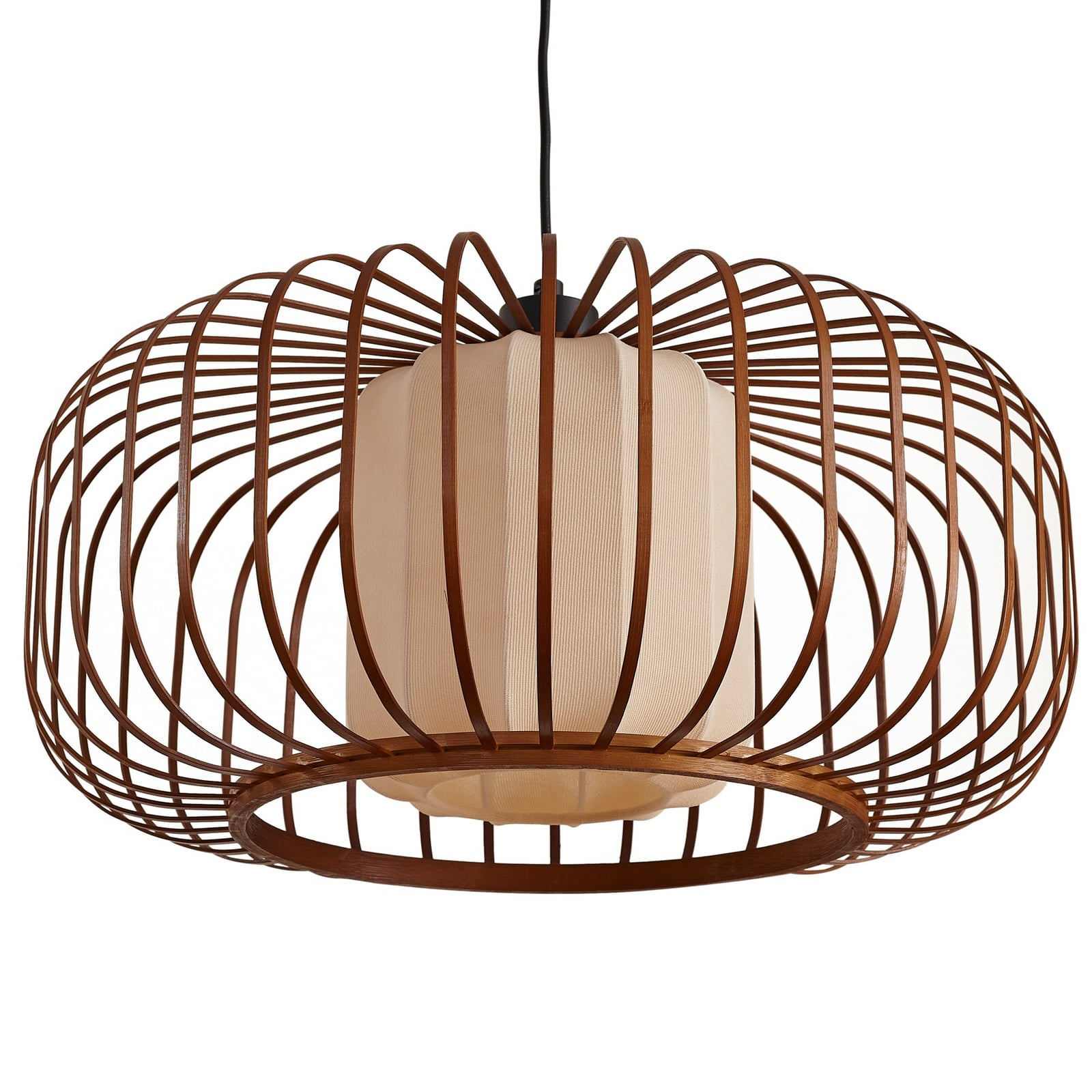 Lindby hanglamp Davella, Ø 50 cm, bamboe, textiel