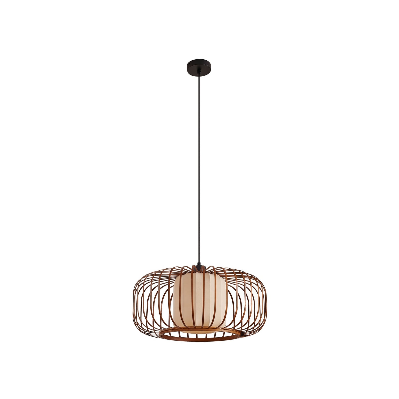 Lindby hanglamp Davella, Ø 50 cm, bamboe, textiel