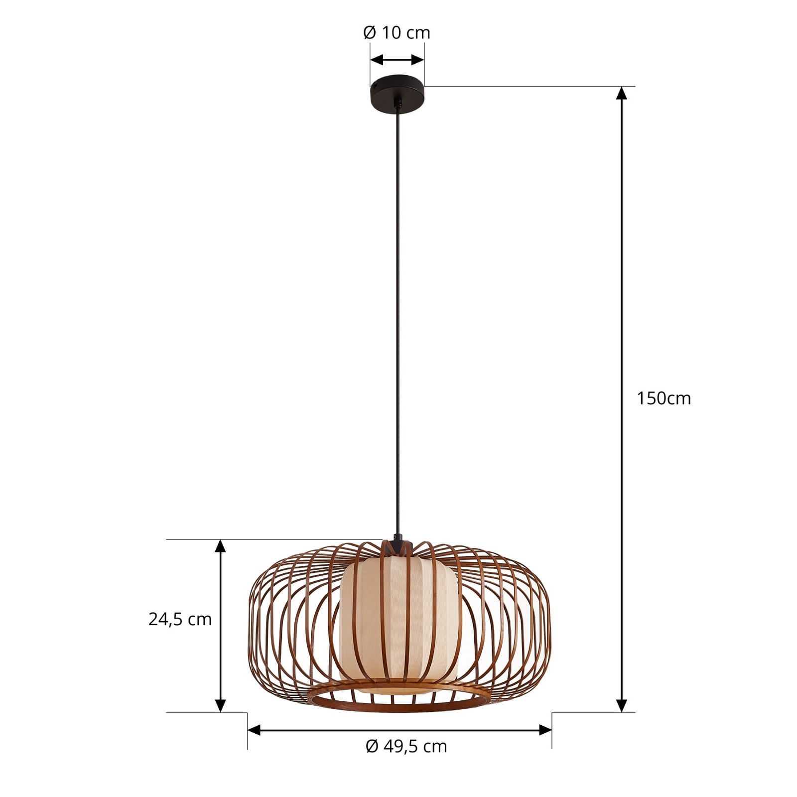 Lindby hanglamp Davella, Ø 50 cm, bamboe, textiel