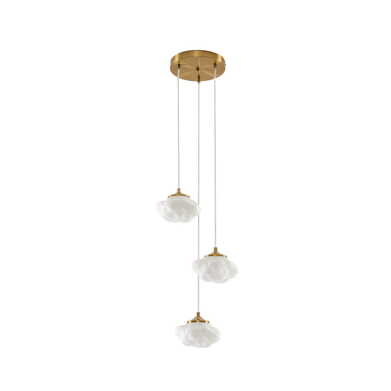 Lindby hanglamp Piatra, Ø 25 cm, 3-lamps, opaal/messing, glas