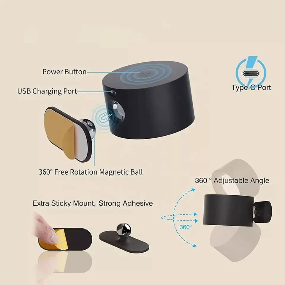 360° Wand Lampe – Kabellos, USB-Wiederaufladbar & 3 Helligkeitsstufen Für Flexibel Beleuchtung