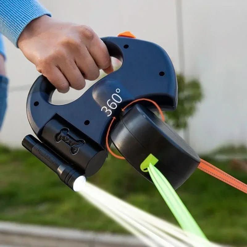 Bordeaux Duett – Doppelleine Mit LED & Beutelspender Für Zwei Hunde
