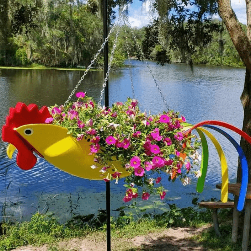 Hängende Pflanzenschale – Bunte Hühner Design Gartendeko-2