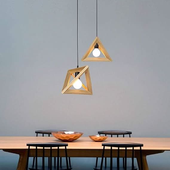 Auffällige Beleuchtung Dreieckige Holzleuchte Wärme Eleganz Küche Essbereiche Moderne Wohnräume