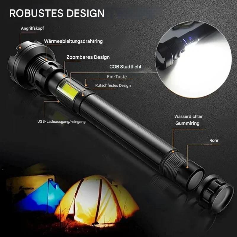 Taktische Taschenlampe – LED Taschenlampe mit Zoom & Powerbank-Funktion
