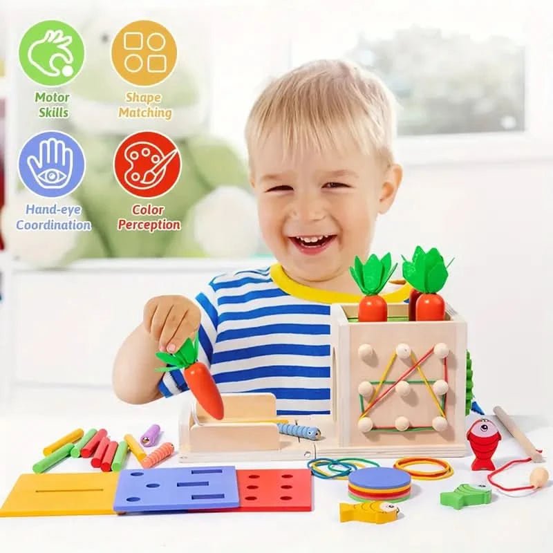 KleinerPfad Spielwürfel – 8-In-1 Montessori-Holzspielbox Aus Holz Für Babys