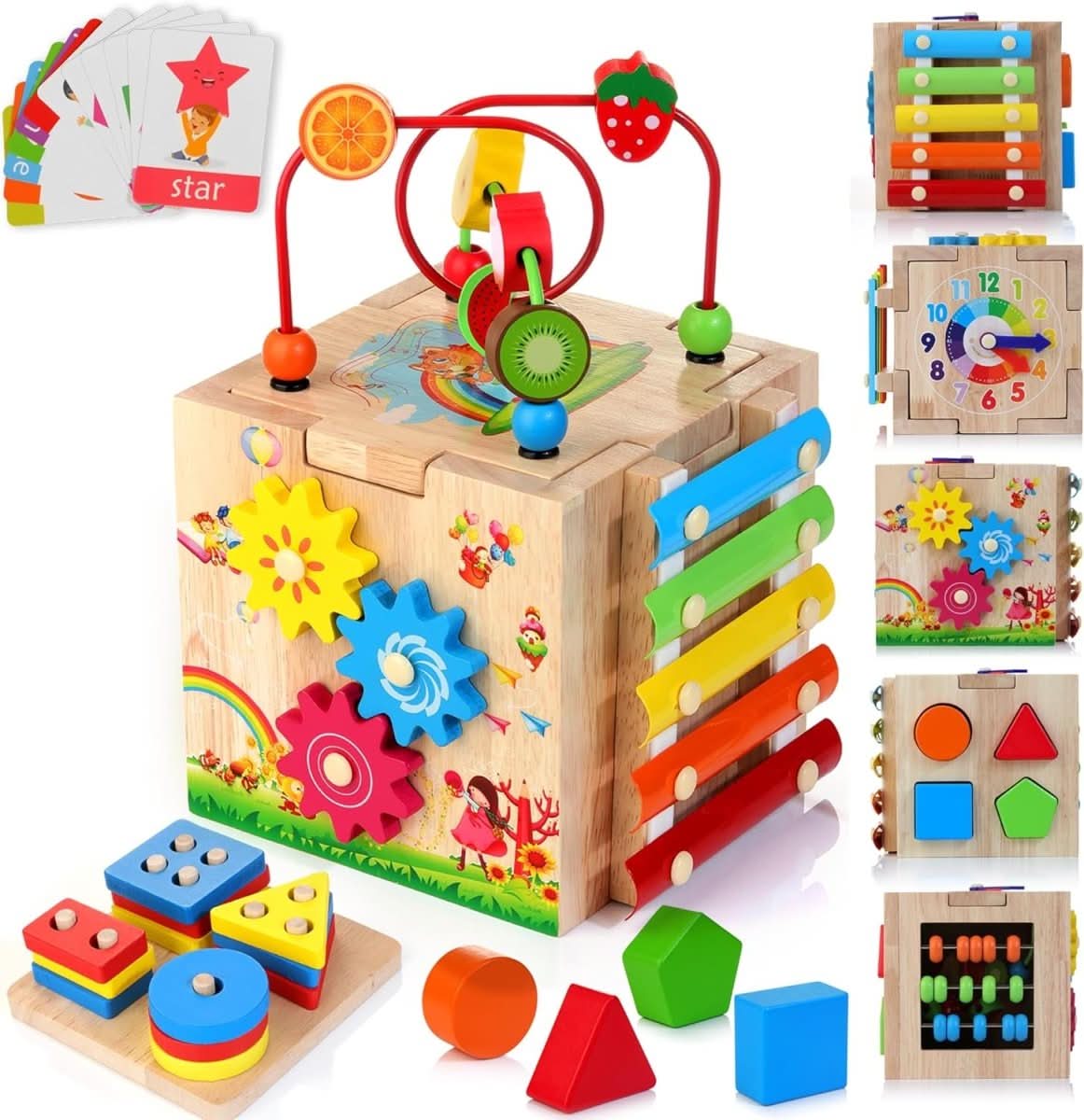 EduCube 8-In-1 – Montessori Lernspielzeug aus Holz für Kleinkinder ab 18 Monaten