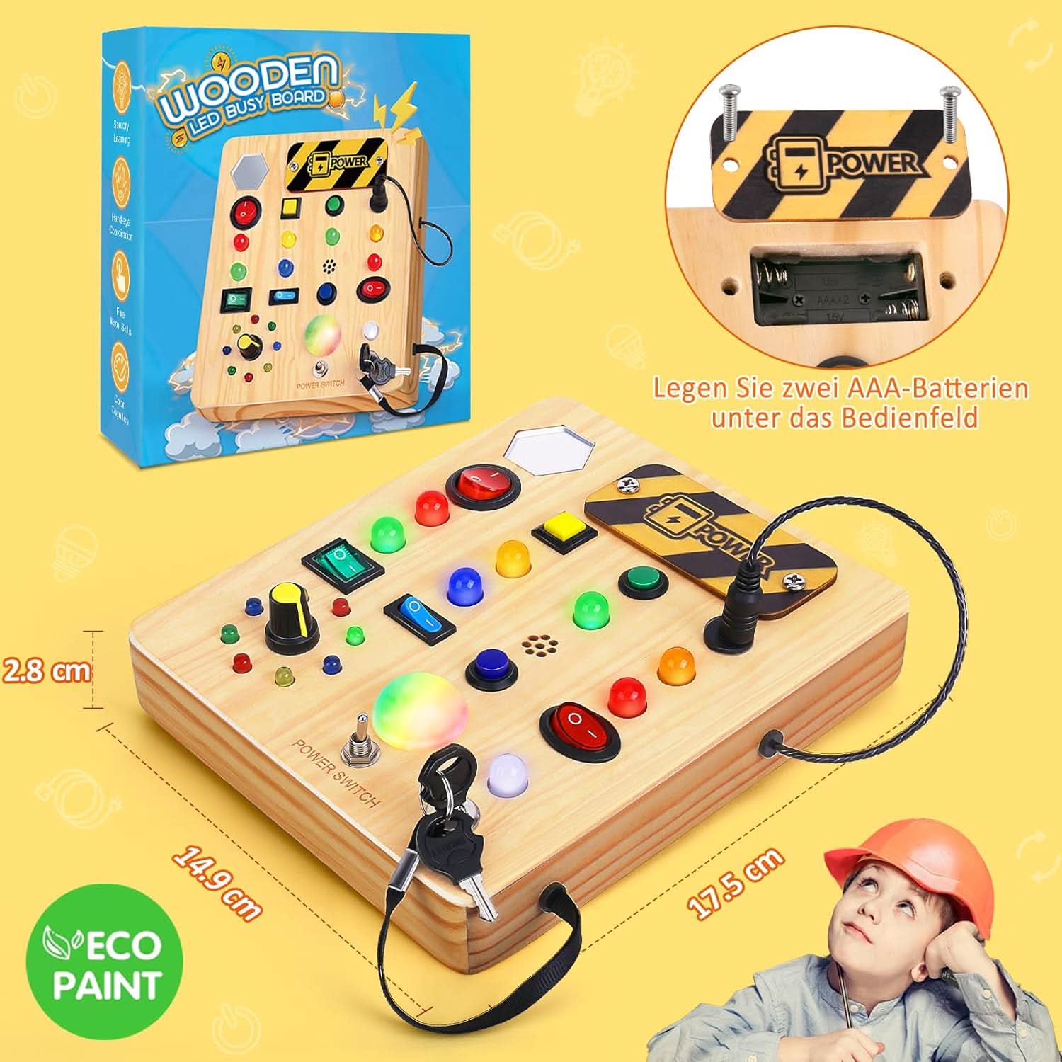 SpaßTon Montessori Beschäftigungsbrett – Musik und Lichter Spielbrett für Kleinkinder