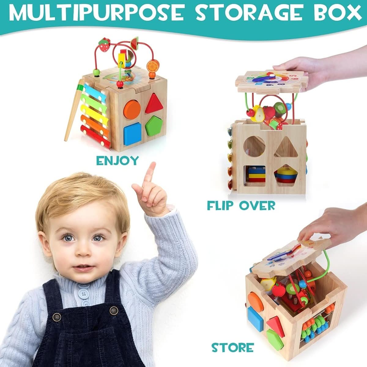 EduCube 8-In-1 – Montessori Lernspielzeug aus Holz für Kleinkinder ab 18 Monaten