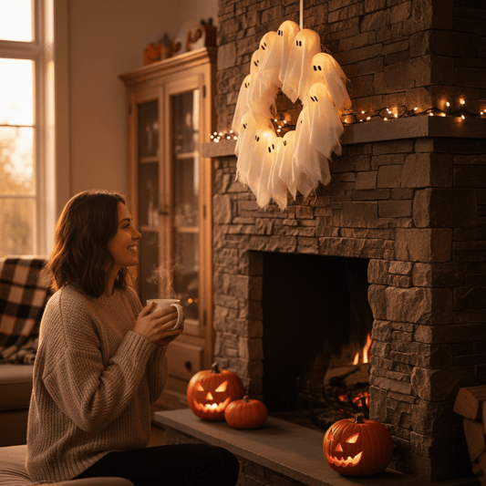 GruselGlow Kranz – Leuchtende Geister für stimmungsvolle Halloween-Dekoration