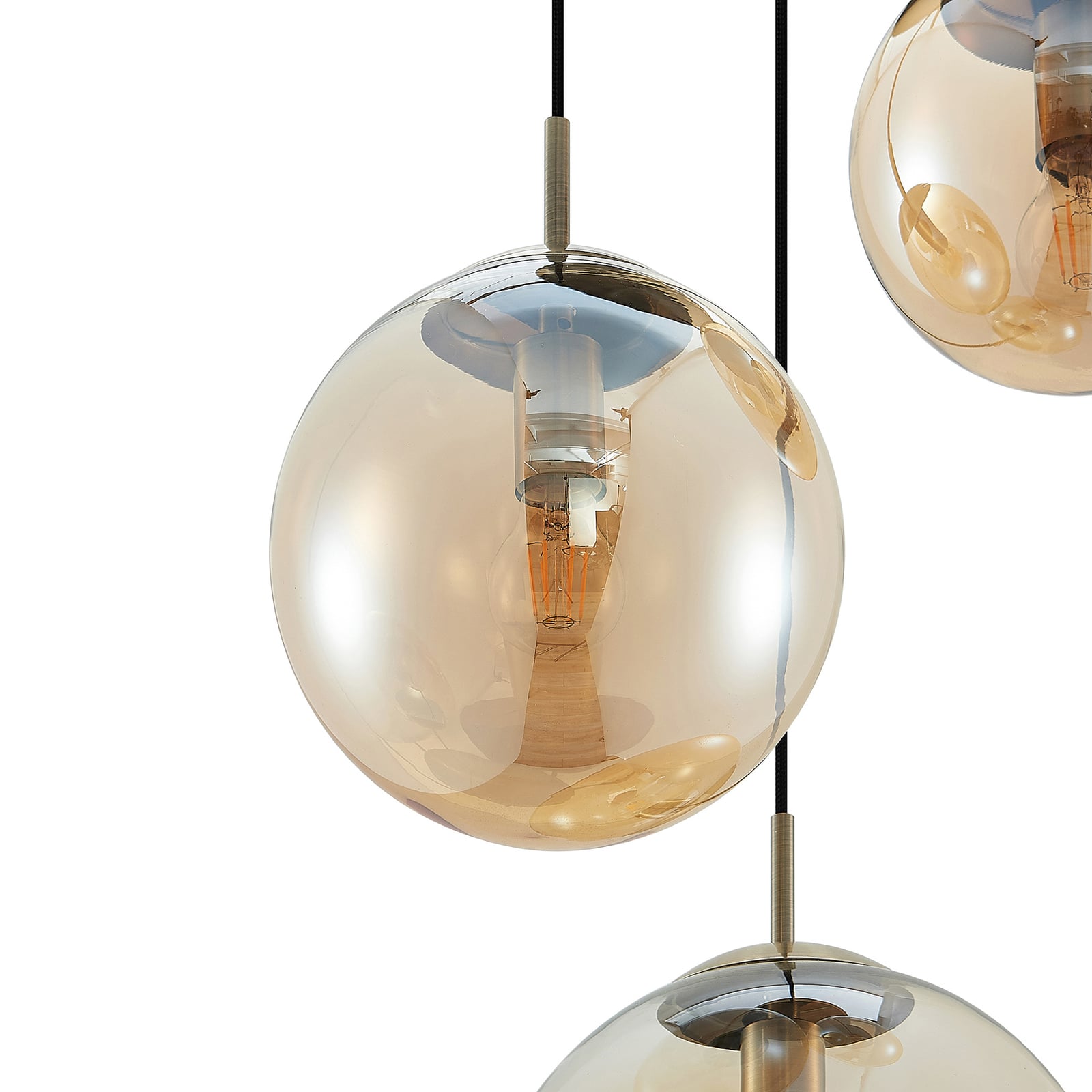 Lindby hanglamp Teeja, amber, 3-lamps, Ø52cm, glas, E27