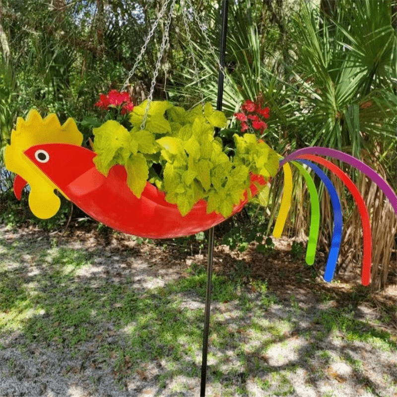 Hängende Pflanzenschale – Bunte Hühner Design Gartendeko-4