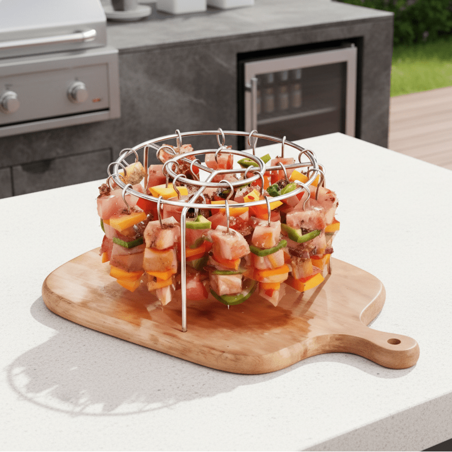 AIRSKEWER – Edelstahl Grill für Luftfritteuse mit Spießhalter 1