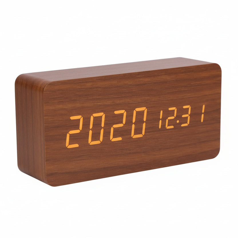 Futura Wecker Holzoptik LED Mit Drei Alarme Temperaturanzeige Einstellbare Helligkeit