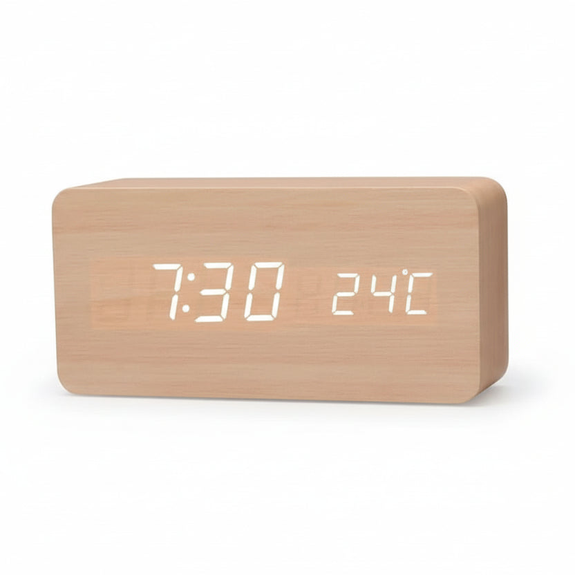 Futura Wecker Holzoptik LED Mit Drei Alarme Temperaturanzeige Einstellbare Helligkeit