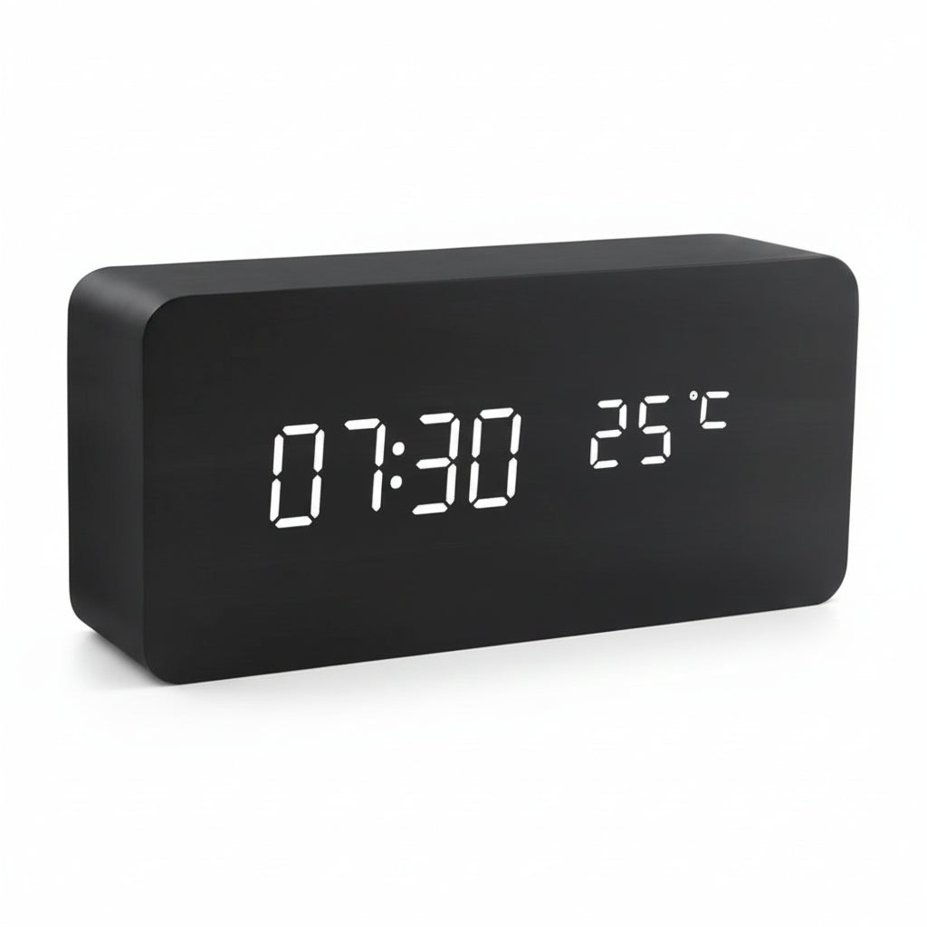 Futura Wecker Holzoptik LED Mit Drei Alarme Temperaturanzeige Einstellbare Helligkeit