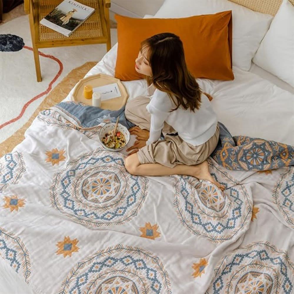 BohoHaven Decke – Baumwoll-Decke Mit Mandala-Muster Für Drinnen & Draußen