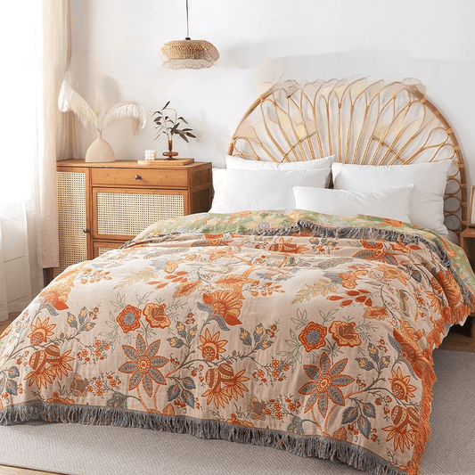 BohoGewebe – Baumwoll Wende-Decke Mit Jacquard- Und Boho-Muster