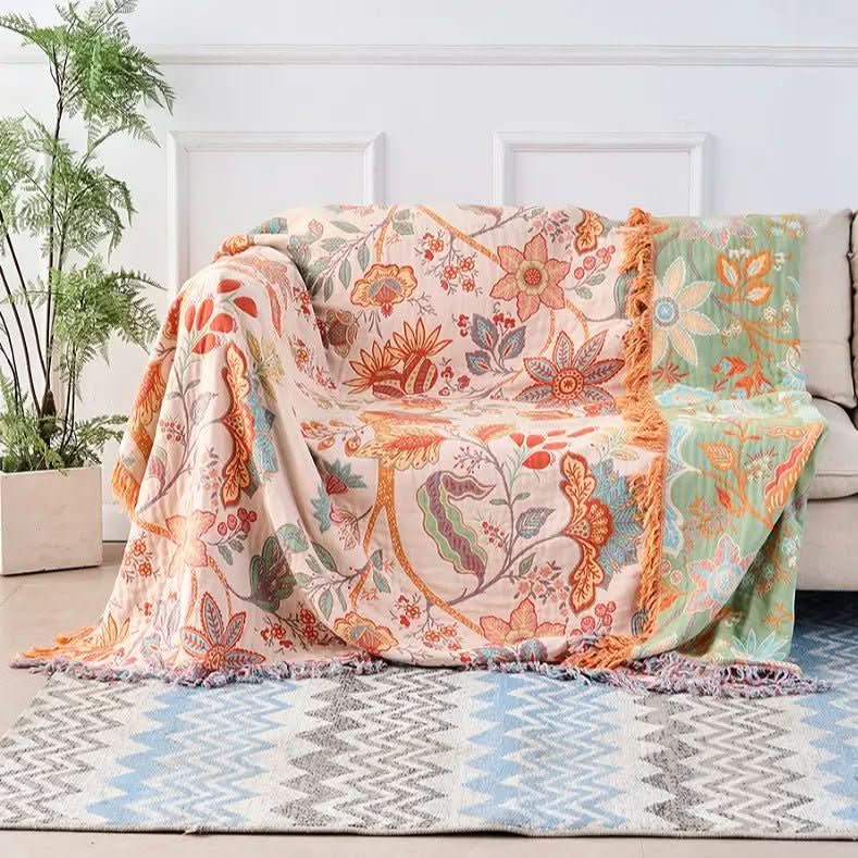 BohoGewebe – Baumwoll Wende-Decke Mit Jacquard- Und Boho-Muster