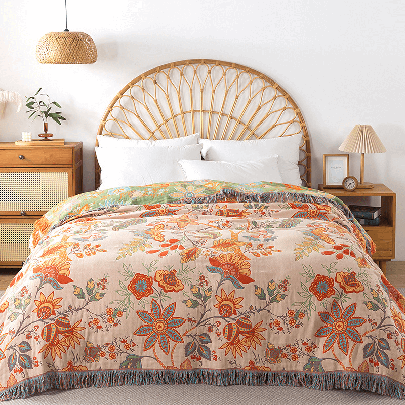 BohoGewebe – Baumwoll Wende-Decke Mit Jacquard- Und Boho-Muster