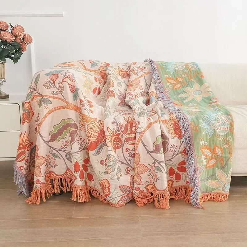 BohoGewebe – Baumwoll Wende-Decke Mit Jacquard- Und Boho-Muster