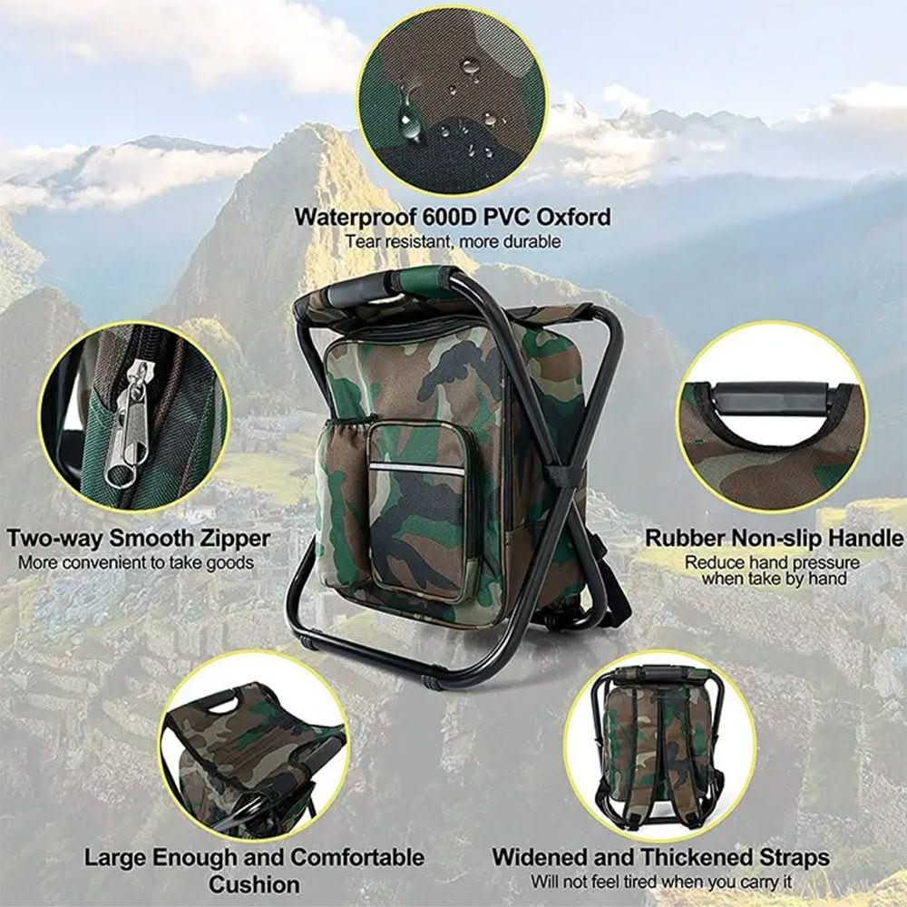 Tarnstuhl Paket – 3-In-1 Rucksack mit Klappstuhl und Kühlfach für Outdoor-Abenteuer