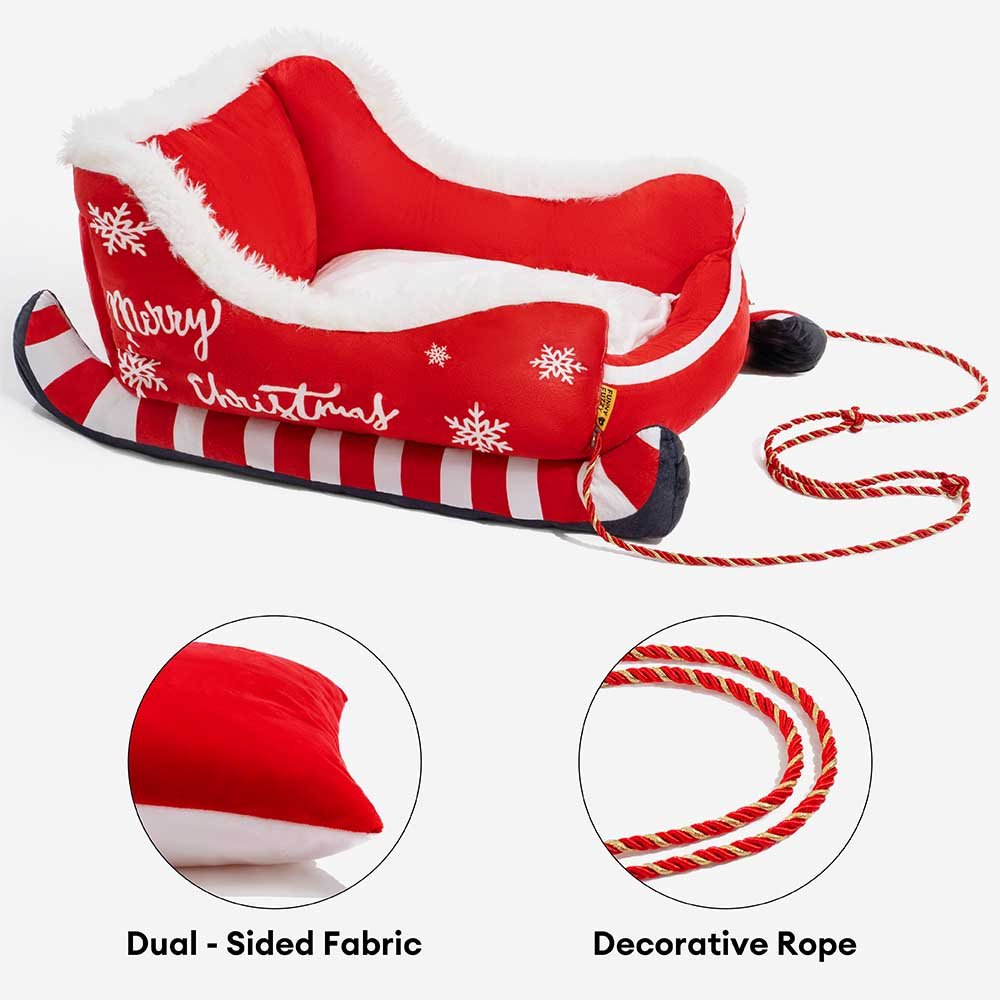 COMFYCLAUS – Weihnachtsschlitten-Hundebett mit Plüsch-Kristallsamt und Anti-Rutsch-Unterseite 4