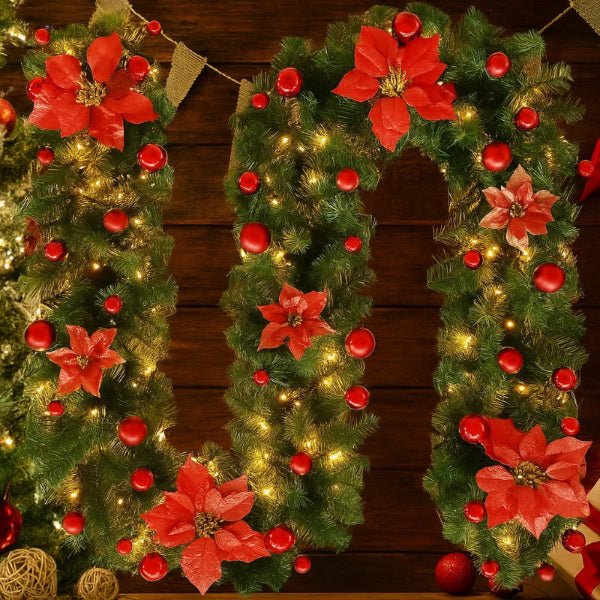 COZYTWINE – Beleuchtete Rattan-Weihnachtsgirlande mit warmweißen LED-Lichtern 2