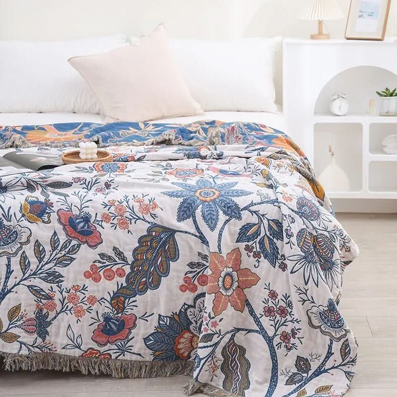 Baumwollblüte Decke – Rustikale Baumwoll-Decke Mit Blumenmuster, Wende-Design
