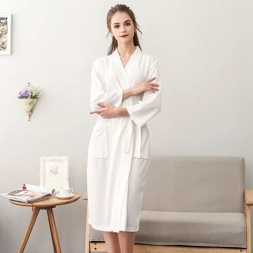 BaumwolleWelle – Geschlechtsneutral Waffel-Bademantel Aus Polyester, Atmungsaktiv Und Stilvoll