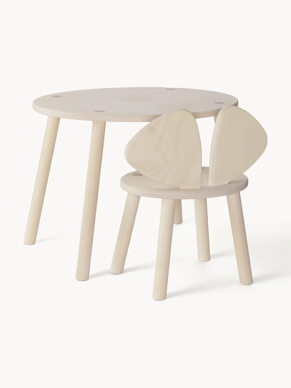 Kindertisch Mouse mit Kinderstuhl aus Birkenholz 2er-Set