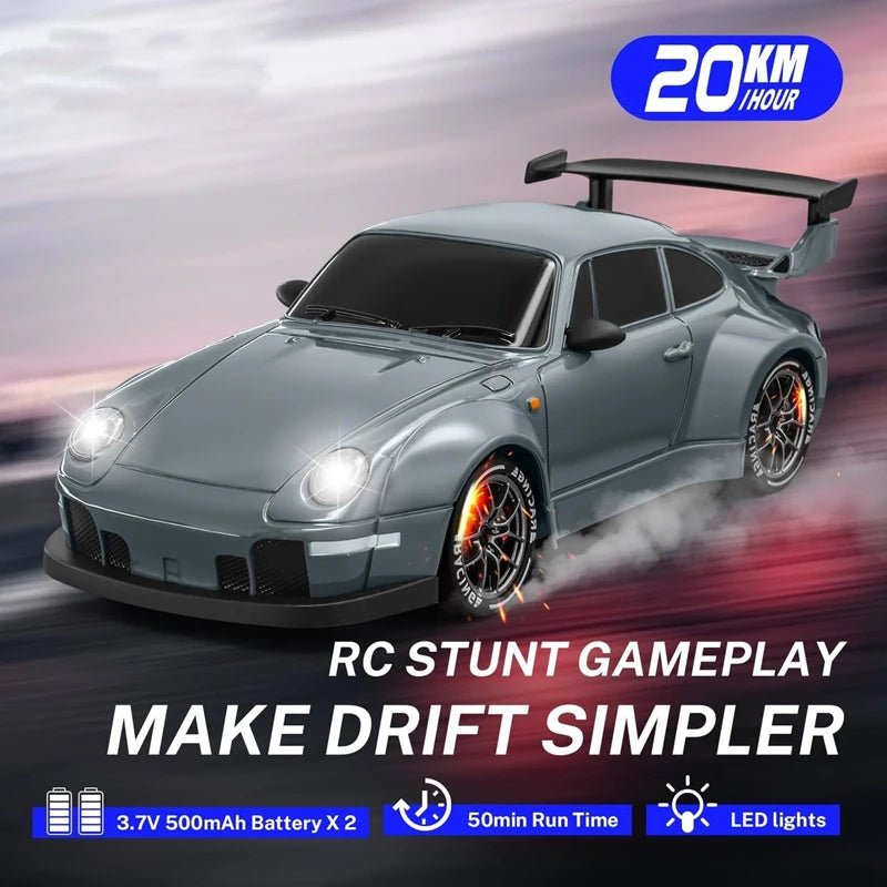 DRIFTRAX – 1:24 Hochgeschwindigkeits-4WD-RC-Driftwagen mit LED-Beleuchtung und Doppelreifen 5