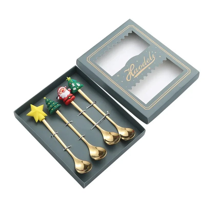 Edelstahl Weihnachtsbaum-Löffel-Set - 4-teilig, Spülmaschinenfest, Ideal für Kaffee und Desserts 9