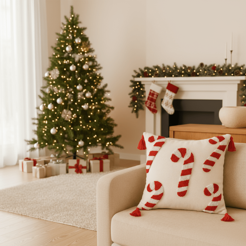 GLEAMCUSH – Festlicher Weihnachtskissenbezug mit Zuckerstangenmotiv und weichem Polyestergewebe 0