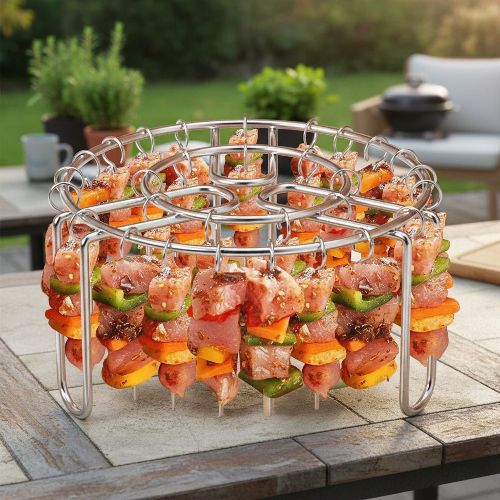 GRILLVERT – Edelstahl Grillrost für vertikales Grillen mit Spießhalter 1