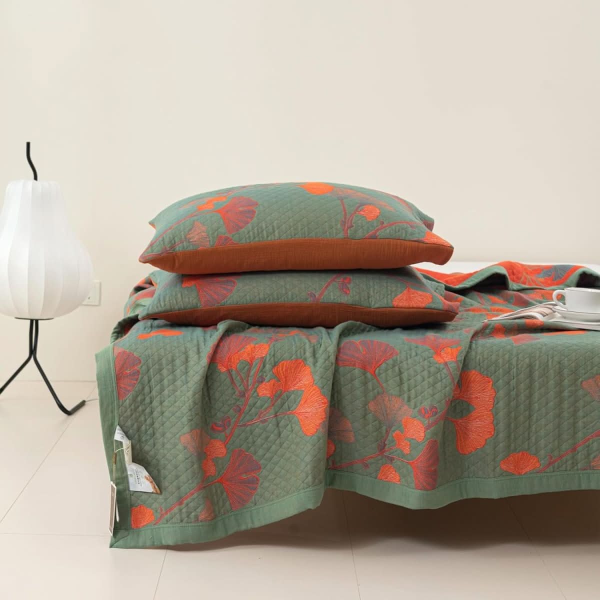 GinkgoSteppdecke – Baumwoll Bettwäsche Set Mit Botanischem Design