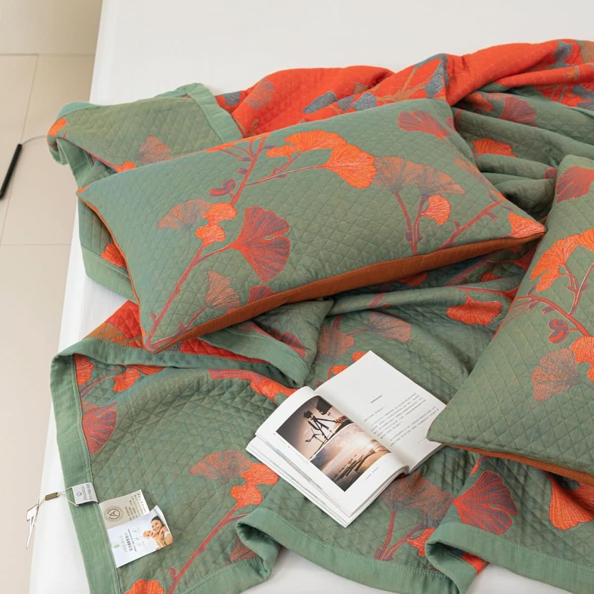 GinkgoSteppdecke – Baumwoll Bettwäsche Set Mit Botanischem Design