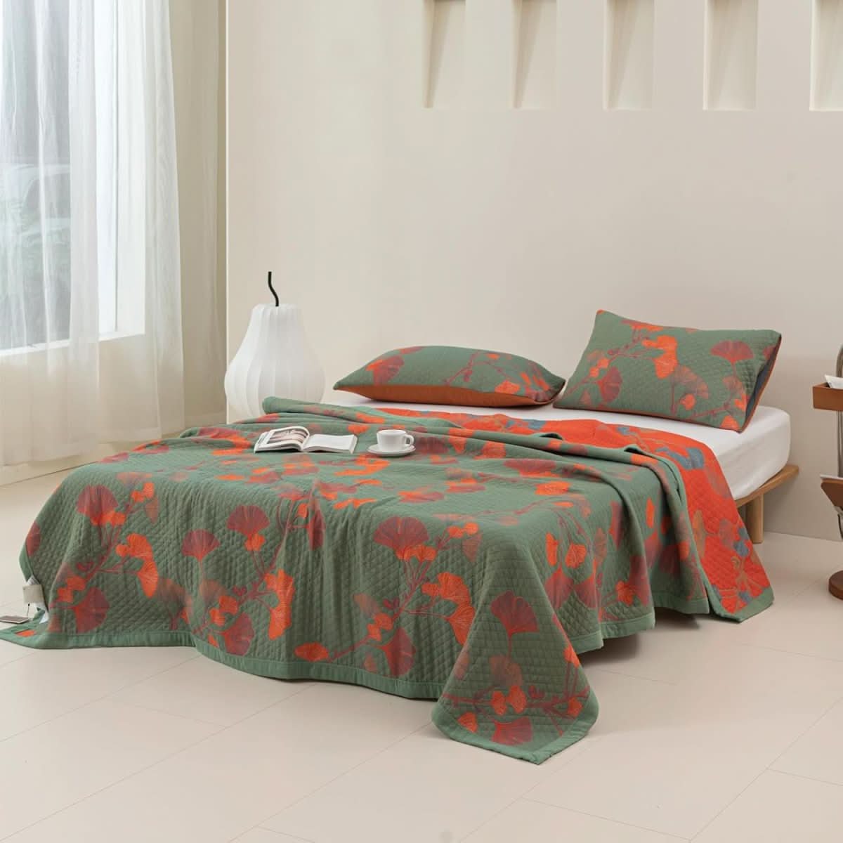 GinkgoSteppdecke – Baumwoll Bettwäsche Set Mit Botanischem Design