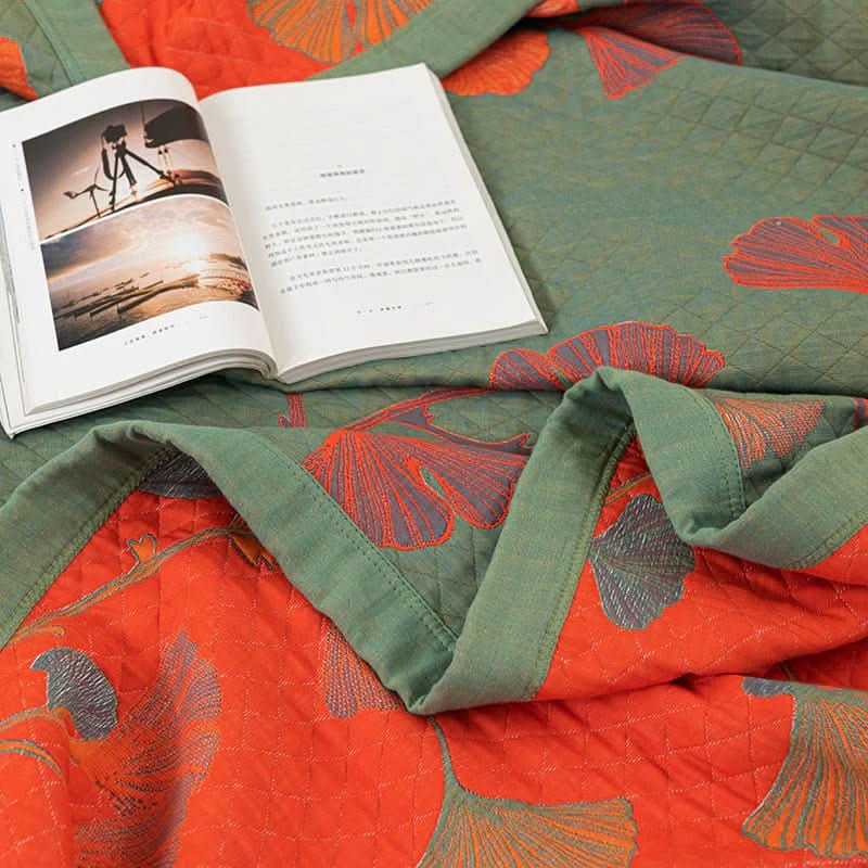 GinkgoSteppdecke – Baumwoll Bettwäsche Set Mit Botanischem Design
