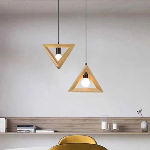 Auffällige Beleuchtung Dreieckige Holzleuchte Wärme Eleganz Küche Essbereiche Moderne Wohnräume
