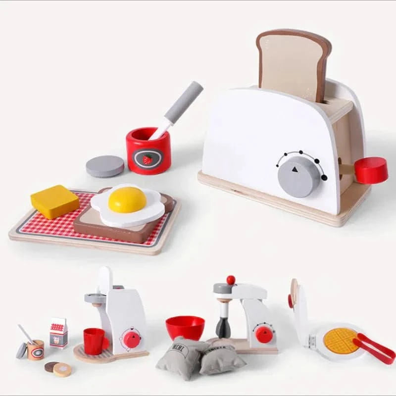 MiniKoch Holzset – Holz Küchen-Spielset – Kaffeemaschine, Toaster und Mixer – Montessori Küche