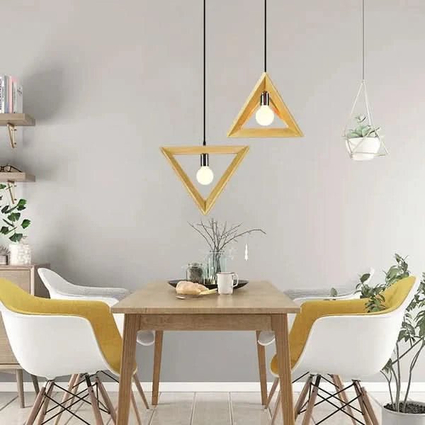 Auffällige Beleuchtung Dreieckige Holzleuchte Wärme Eleganz Küche Essbereiche Moderne Wohnräume