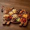 Highland Feast - Rustikales Wurstbrett aus Naturholz mit Kuhmotiv und Fächern 0
