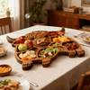 Highland Feast - Rustikales Wurstbrett aus Naturholz mit Kuhmotiv und Fächern 1