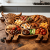 Highland Feast - Rustikales Wurstbrett aus Naturholz mit Kuhmotiv und Fächern 4