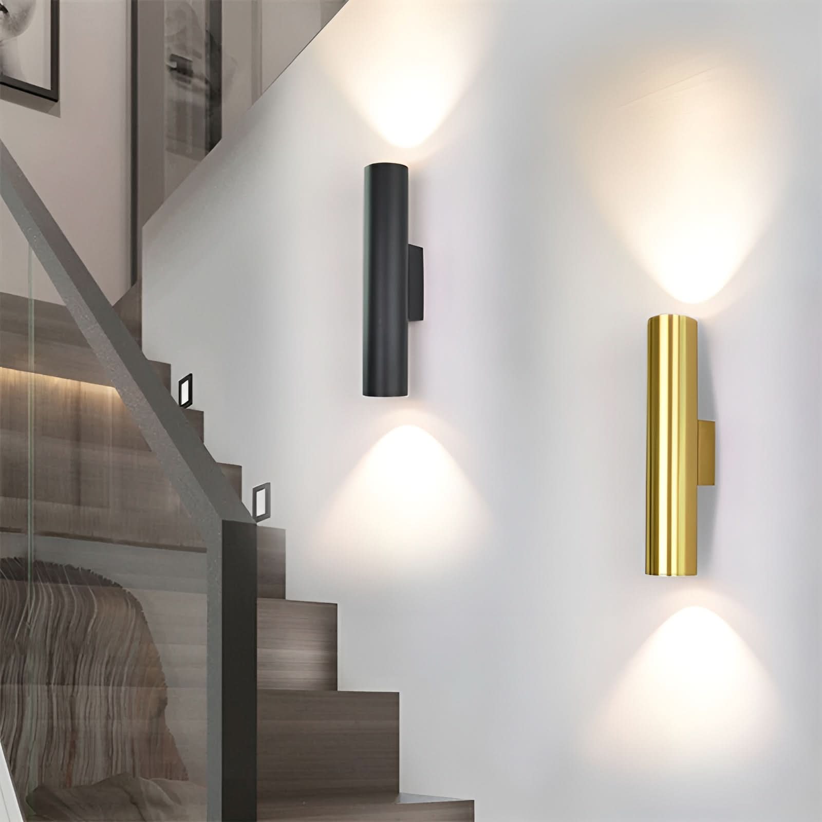 AILA Premium Wandleuchte Aluminium Goldton Modernes Design Elegante Zweifache Lichtfunktion