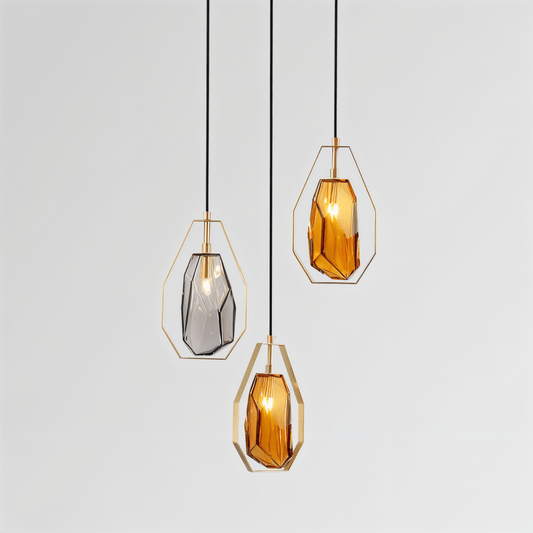 Dolores Minimalistische Hängelampe Bernsteingrauer Glasschirm Moderne Wohnräume