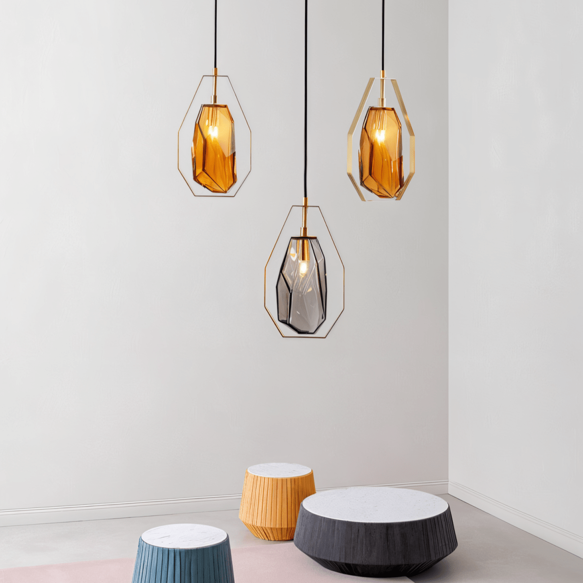 Dolores Minimalistische Hängelampe Bernsteingrauer Glasschirm Moderne Wohnräume