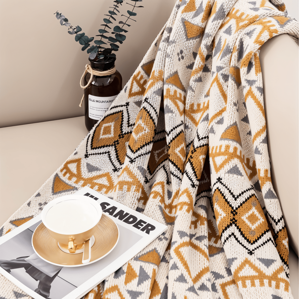 VIVIDLOOM – Geometrische Boho-Stil Fleece-Decke